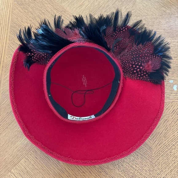 Vintage Deborah New York Red Wool and Feather Hat - Picture 5 of 9